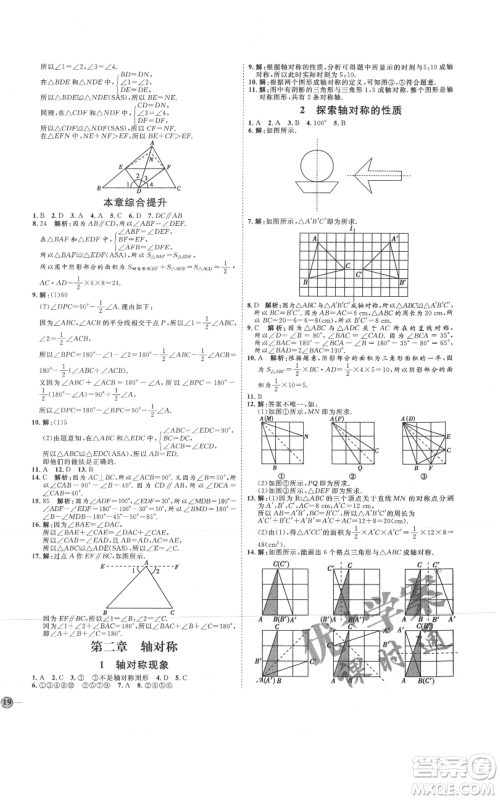 吉林教育出版社2021优+学案课时通七年级上册数学鲁教版参考答案