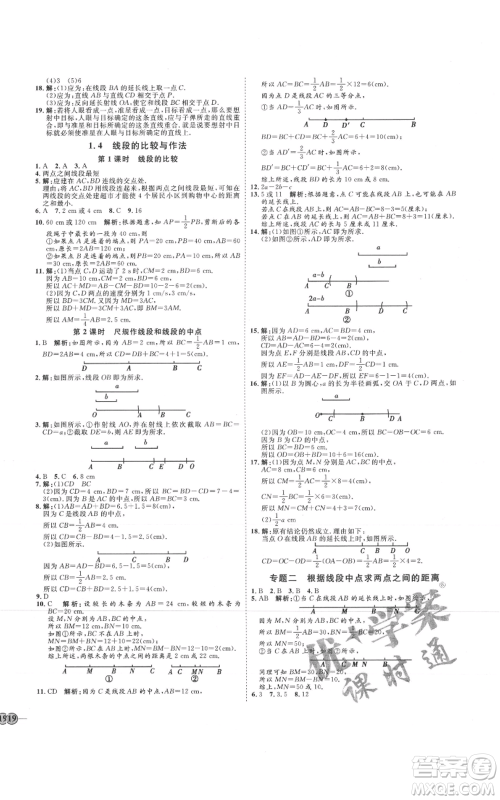 延边教育出版社2021优+学案课时通七年级上册数学青岛版潍坊专版参考答案