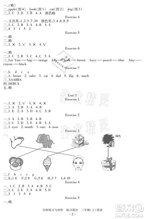 浙江人民出版社2021全程练习与评价三年级上册英语人教版答案