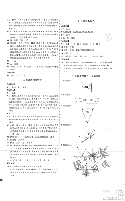 吉林教育出版社2021优+学案课时通八年级上册物理教科版参考答案