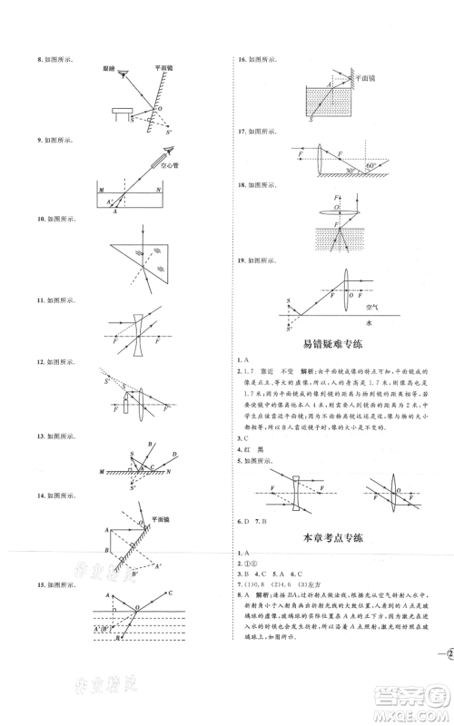 延边教育出版社2021优+学案课时通八年级上册物理沪科版临沂专版参考答案