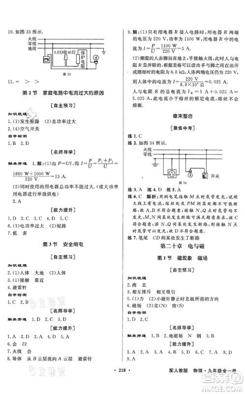 新世纪出版社2021同步导学与优化训练九年级物理全一册人教版答案