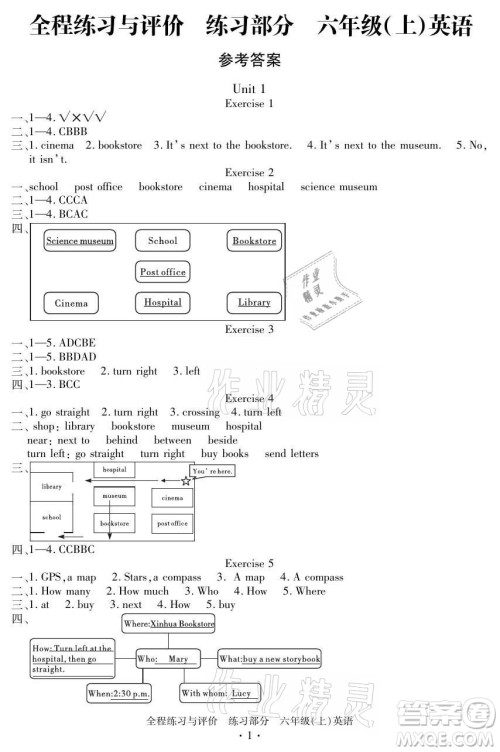 浙江人民出版社2021全程练习与评价六年级上册英语人教版答案
