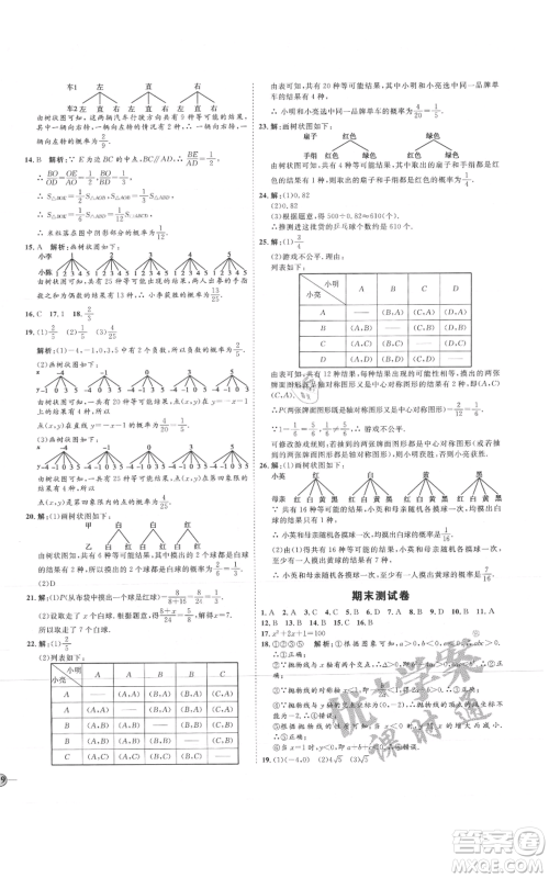 延边教育出版社2021优+学案课时通九年级上册数学人教版河北专版参考答案