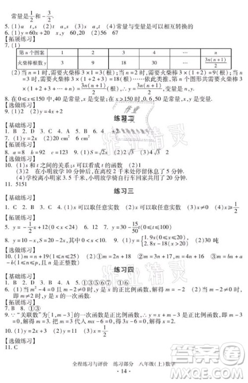 浙江人民出版社2021全程练习与评价八年级上册数学浙教版答案