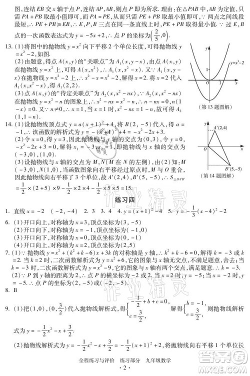 浙江人民出版社2021全程练习与评价九年级全一册数学浙教版答案