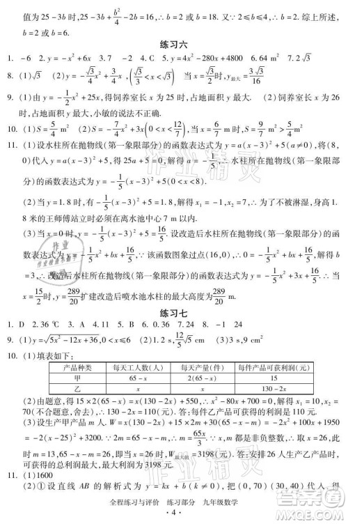 浙江人民出版社2021全程练习与评价九年级全一册数学浙教版答案