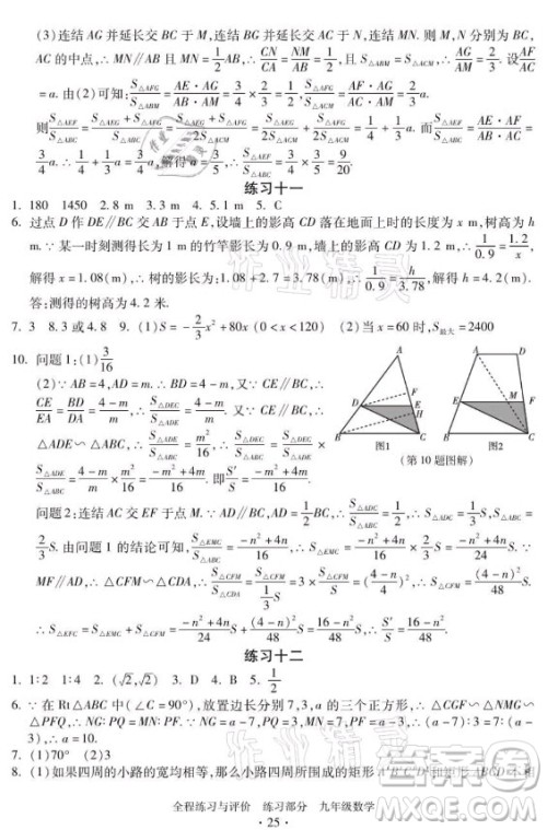 浙江人民出版社2021全程练习与评价九年级全一册数学浙教版答案 浙江人民出版社2021全程练习与评价九年级全一册数学浙教版答案