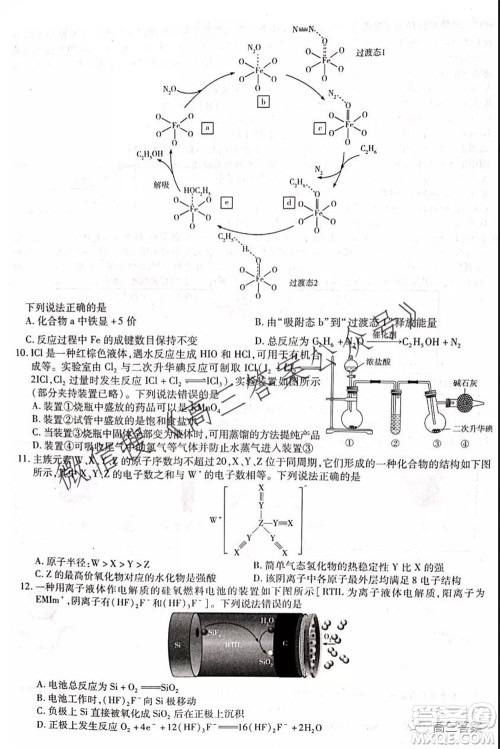 顶尖计划2022届高中毕业班第一次考试理科综合试题及答案