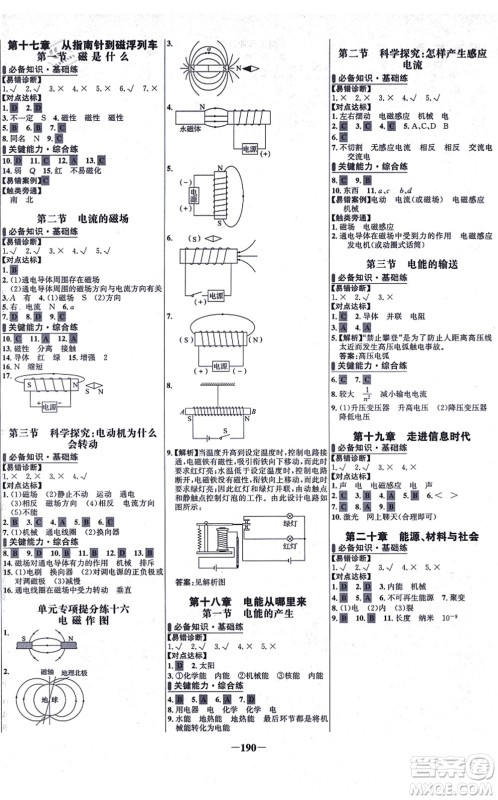 延边大学出版社2021世纪金榜百练百胜九年级物理全一册沪科版答案