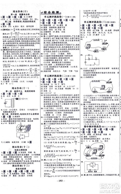 延边大学出版社2021世纪金榜百练百胜九年级物理全一册沪科版答案