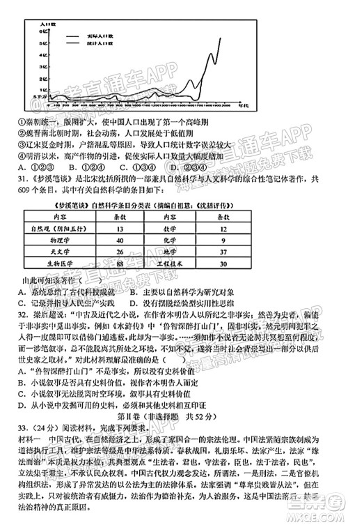 太原五中2021-2022学年度第一学期月考高三历史试题及答案