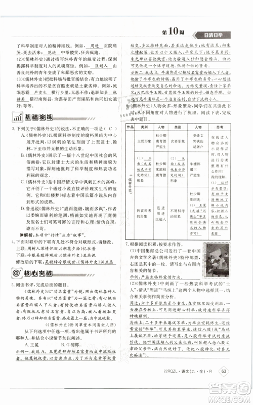 江西高校出版社2021日清周练九年级语文人教版参考答案