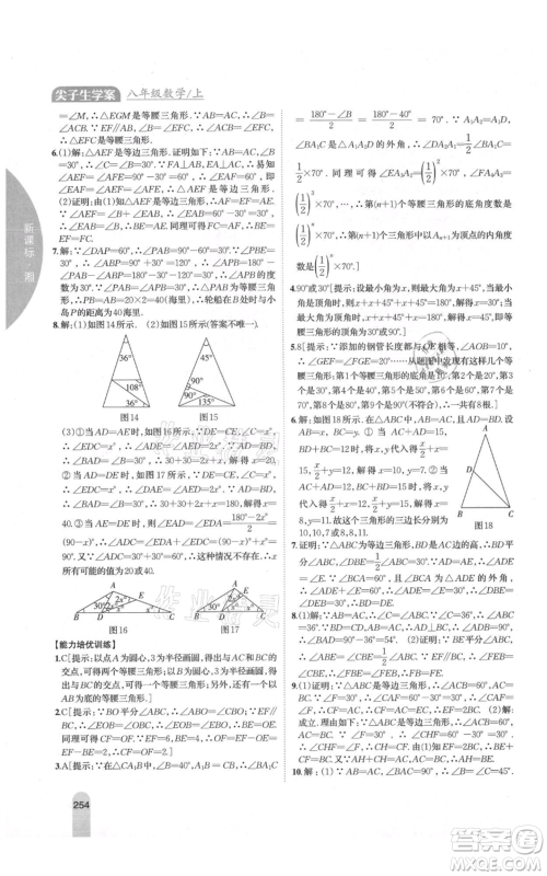 吉林人民出版社2021尖子生学案八年级上册数学湘教版参考答案