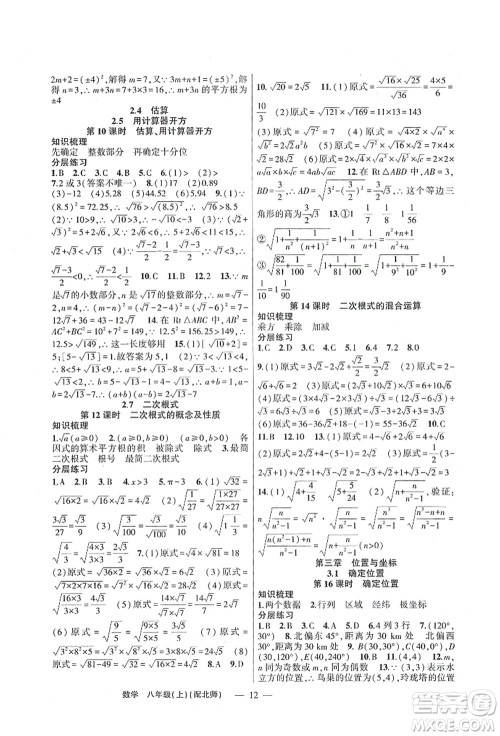 新疆青少年出版社2021原创新课堂八年级数学上册北师版深圳专版答案 新疆青少年出版社2021原创新课堂八年级数学上册北师版深圳专版答案