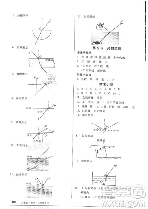 阳光出版社2021全品基础小练习物理八年级上册人教版答案