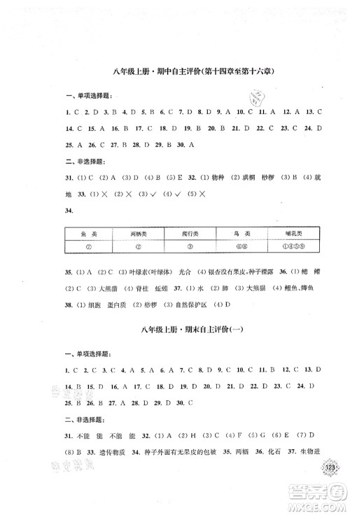 江苏凤凰教育出版社2021学习与评价八年级生物上册苏教版答案