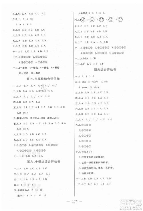 北方妇女儿童出版社2021状元陪练课时优化设计英语三年级上册外研版答案 北方妇女儿童出版社2021状元陪练课时优化设计英语三年级上册外研版答案