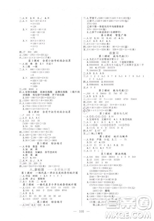 北方妇女儿童出版社2021状元陪练课时优化设计数学四年级上册青岛版答案