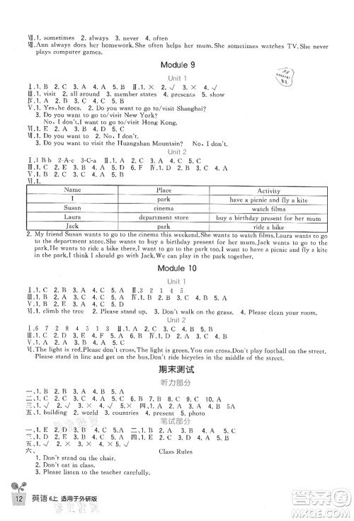 四川教育出版社2021新课标小学生学习实践园地六年级英语上册外研版答案