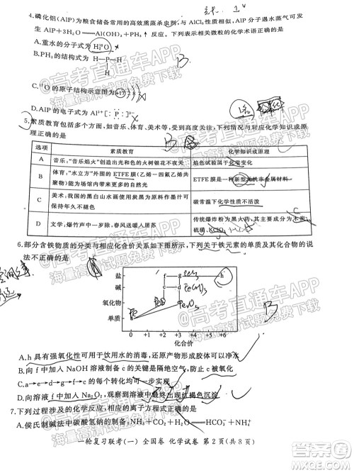 百师联盟2022届高三一轮复习联考一全国卷化学试卷及答案