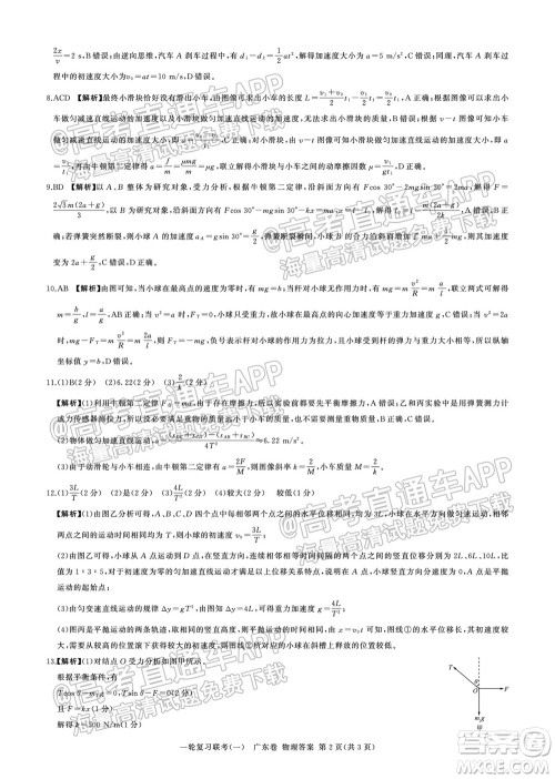 广东百校联考2022届高三一轮复习联考一广东卷物理试卷及答案 广东百校联考2022届高三一轮复习联考一广东卷物理试卷及答案