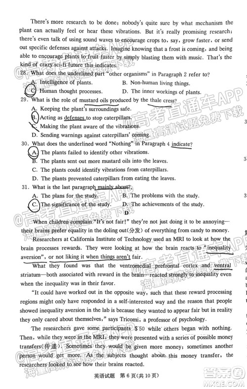 2022届江西省红色七校第一次联考英语试题及答案 2022届江西省红色七校第一次联考英语试题及答案