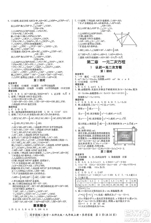 广东人民出版社2021同步精练九年级数学上册北师大版答案