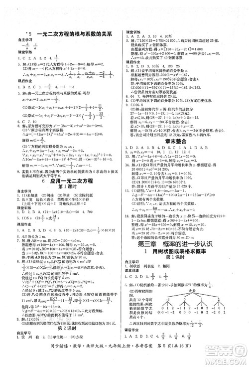 广东人民出版社2021同步精练九年级数学上册北师大版答案