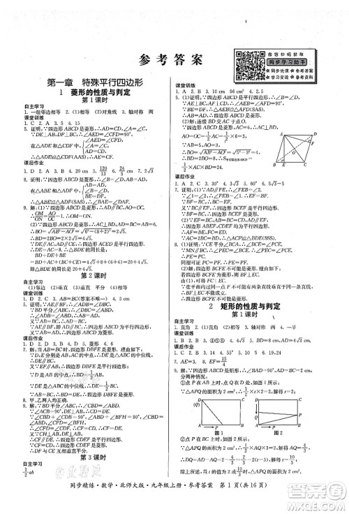 广东人民出版社2021同步精练九年级数学上册北师大版答案