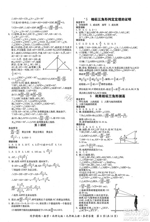 广东人民出版社2021同步精练九年级数学上册北师大版答案