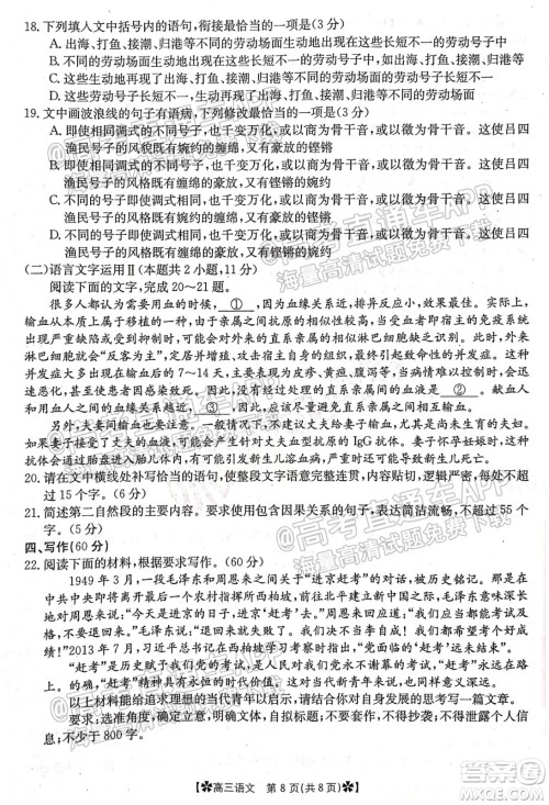 河南省2021-2022年度高三阶段性检测三语文试题及答案