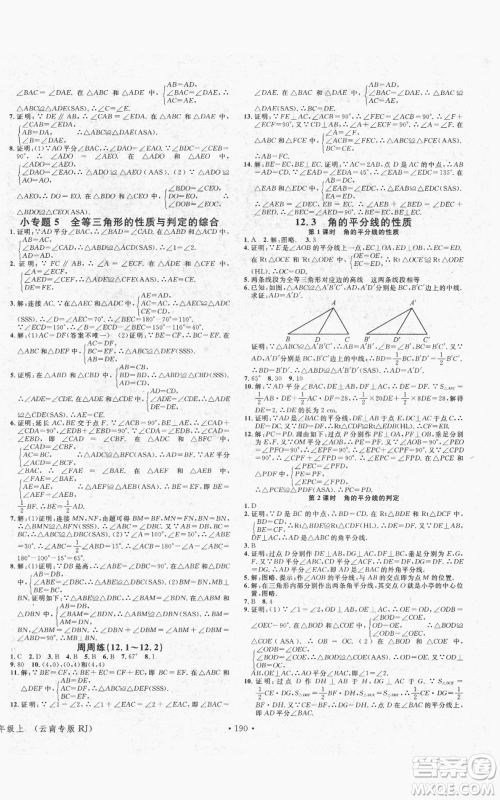 吉林教育出版社2021名校课堂滚动学习法八年级上册数学人教版云南专版参考答案