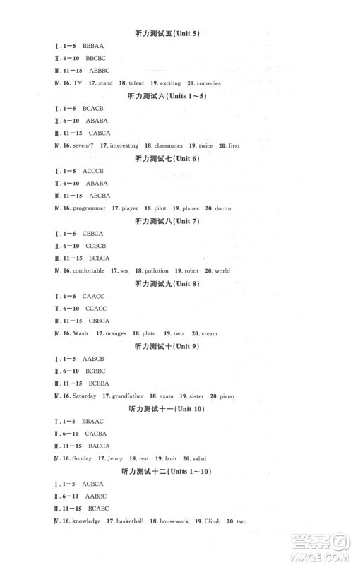 吉林教育出版社2021名校课堂八年级上册英语人教版背记本宁夏专版参考答案