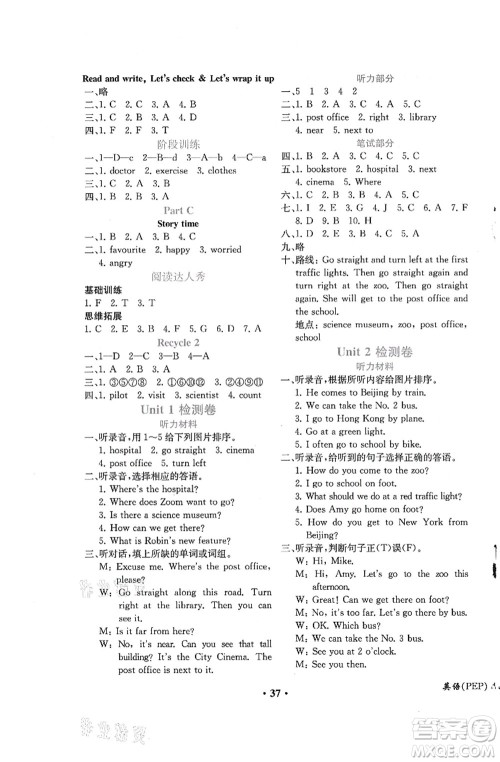 人民教育出版社2021同步解析与测评六年级英语上册PEP版重庆专版答案