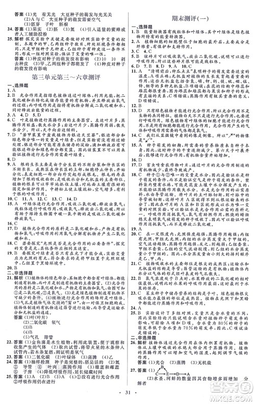 人民教育出版社2021同步解析与测评学考练七年级生物上册人教版答案