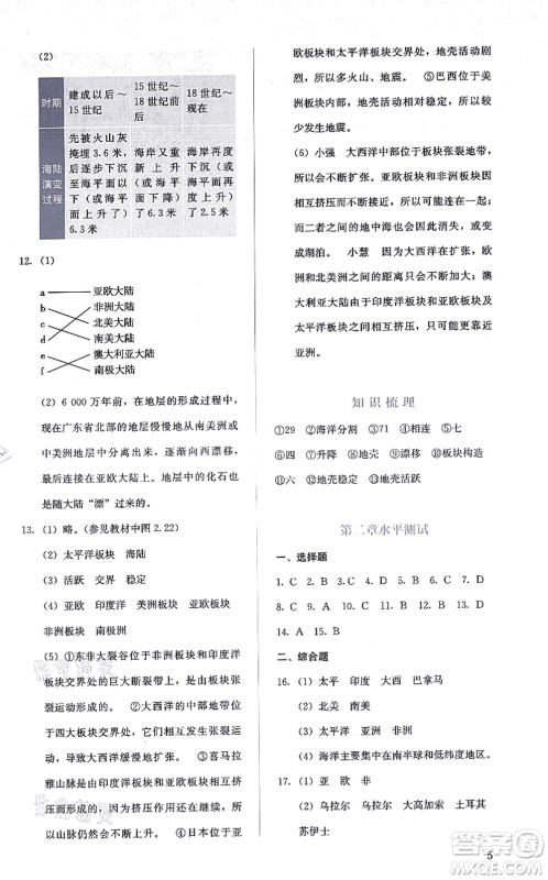 人民教育出版社2021同步解析与测评七年级地理上册人教版答案