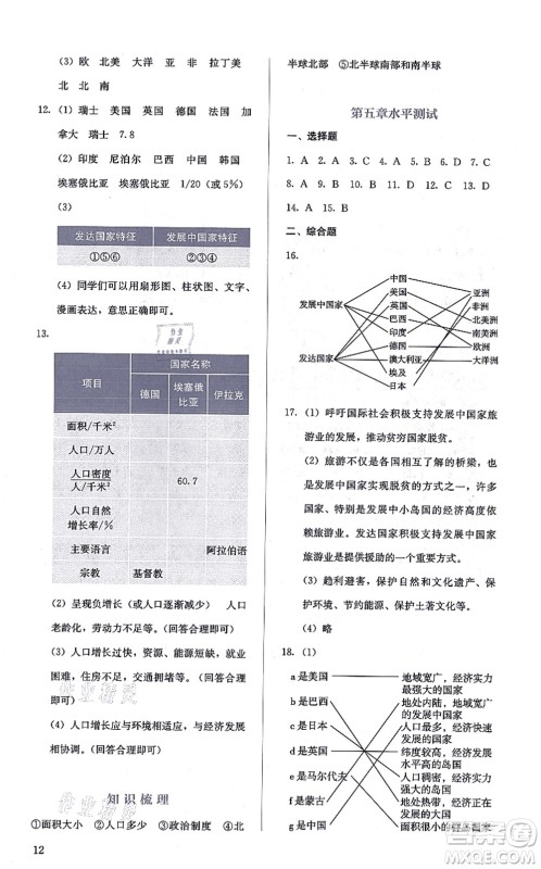 人民教育出版社2021同步解析与测评七年级地理上册人教版答案