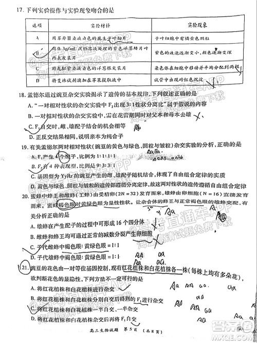 中原名校2021-2022学年上期第一次联考高三生物试题及答案