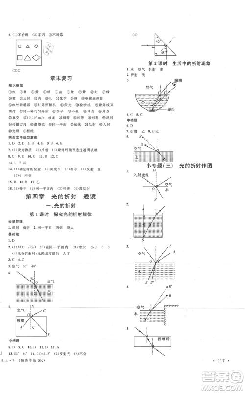 安徽师范大学出版社2021名校课堂八年级上册物理苏科版陕西专版参考答案