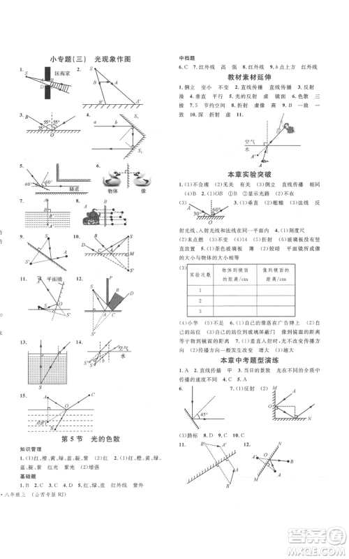 广东经济出版社2021名校课堂八年级上册物理人教版山西专版参考答案 广东经济出版社2021名校课堂八年级上册物理人教版山西专版参考答案