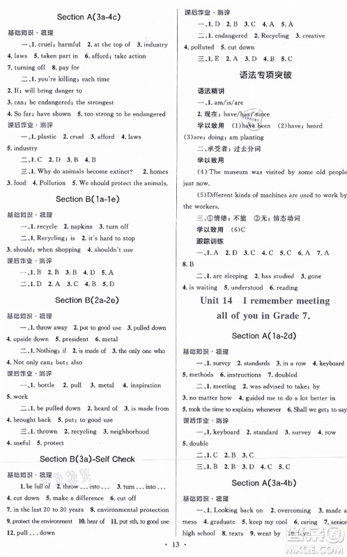 人民教育出版社2021同步解析与测评学考练九年级英语全一册人教版答案 人民教育出版社2021同步解析与测评学考练九年级英语全一册人教版答案