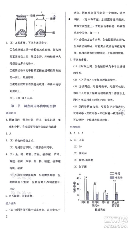 人民教育出版社2021同步解析与测评七年级生物上册人教版答案