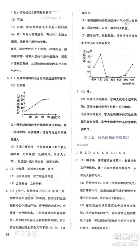 人民教育出版社2021同步解析与测评七年级生物上册人教版答案