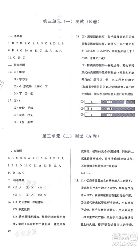 人民教育出版社2021同步解析与测评七年级生物上册人教版答案