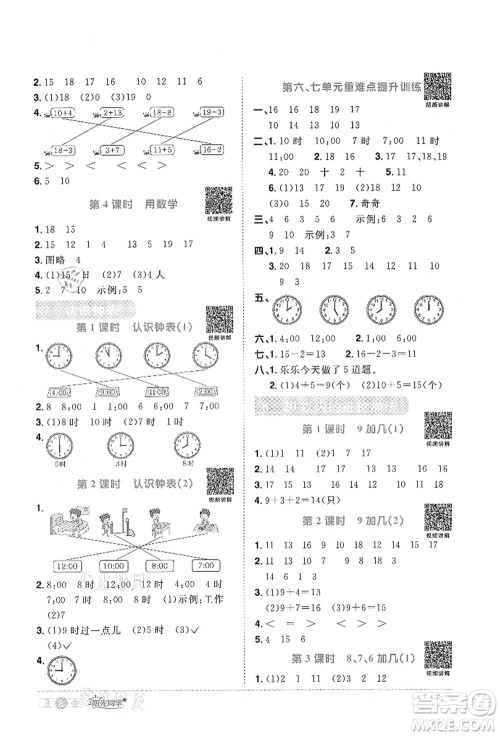 江西教育出版社2021阳光同学课时优化作业一年级数学上册RJ人教版答案