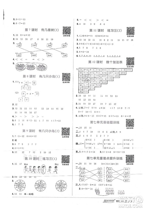 江西教育出版社2021阳光同学课时优化作业一年级数学上册BS北师版答案