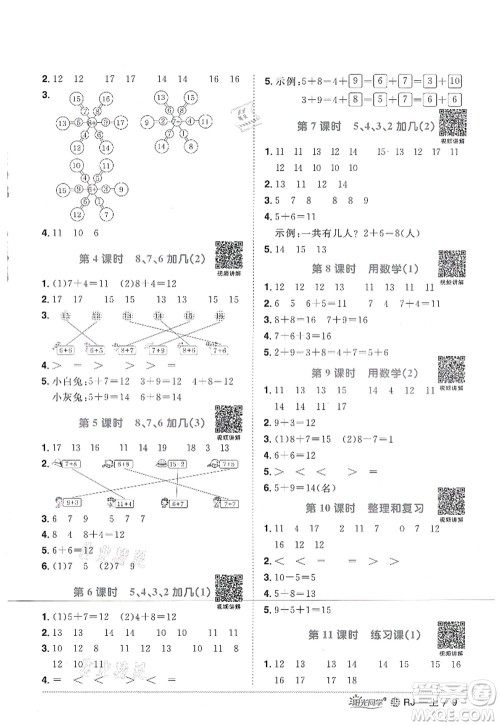 江西教育出版社2021阳光同学课时优化作业一年级数学上册RJ人教版江门专版答案 江西教育出版社2021阳光同学课时优化作业一年级数学上册RJ人教版江门专版答案