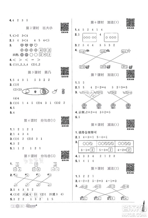 江西教育出版社2021阳光同学课时优化作业一年级数学上册RJ人教版菏泽专版答案 江西教育出版社2021阳光同学课时优化作业一年级数学上册RJ人教版菏泽专版答案