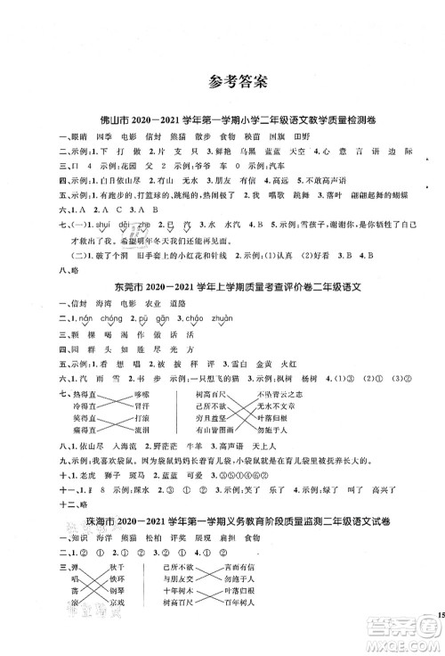 江西教育出版社2021阳光同学课时优化作业二年级语文上册RJ人教版广东专版答案 江西教育出版社2021阳光同学课时优化作业二年级语文上册RJ人教版广东专版答案
